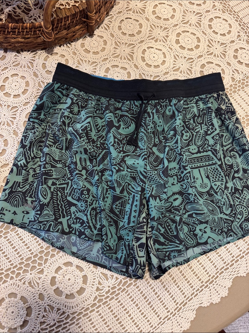 Janji Teal and Black Abstract Print Running Shorts